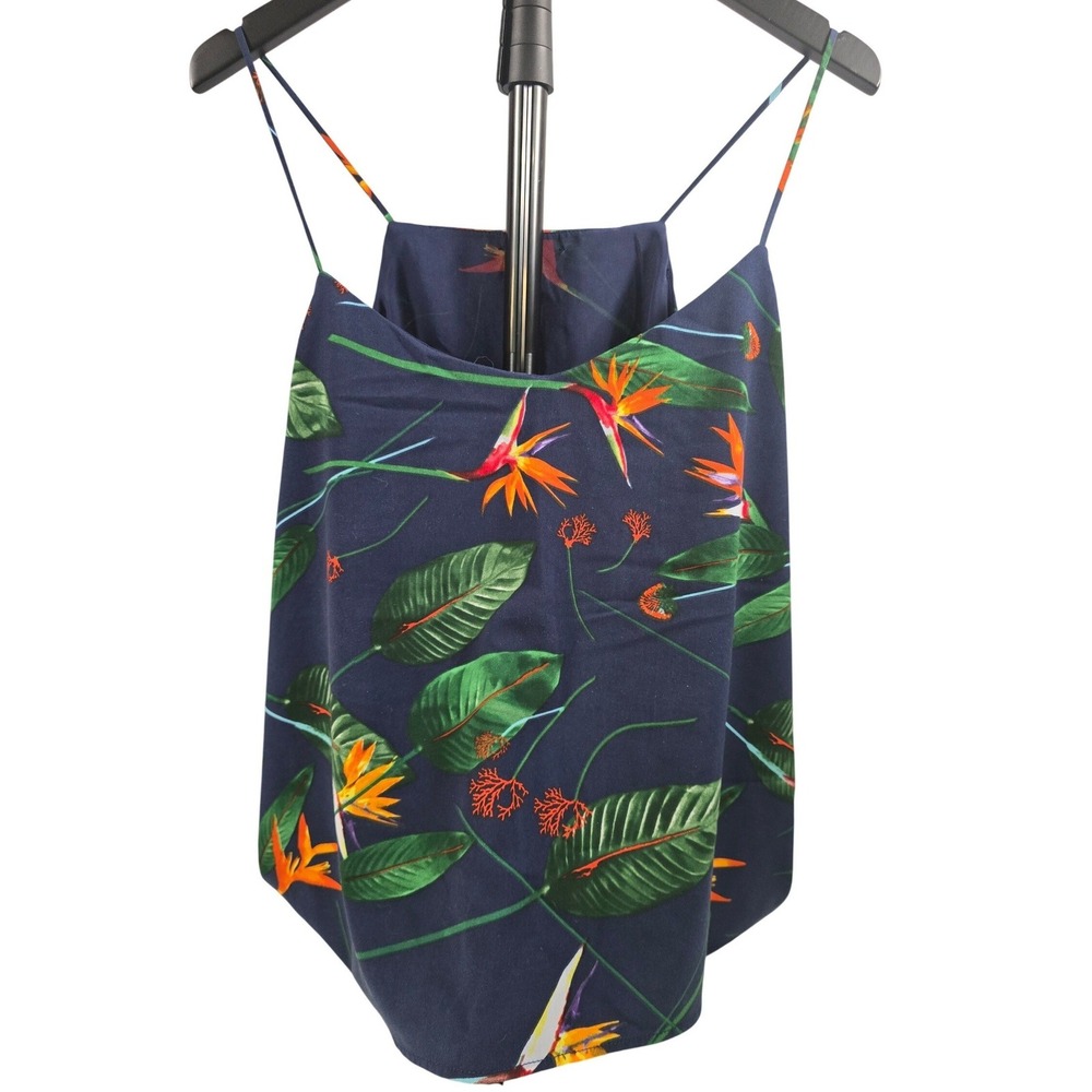Tropical Bird of Paradise Navy‎ Blue Spaghetti Strap Camisole Square Neck Top